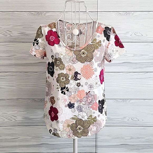 Loft Ann Taylor floral print t-shirt Size XS - Picture 1 of 11